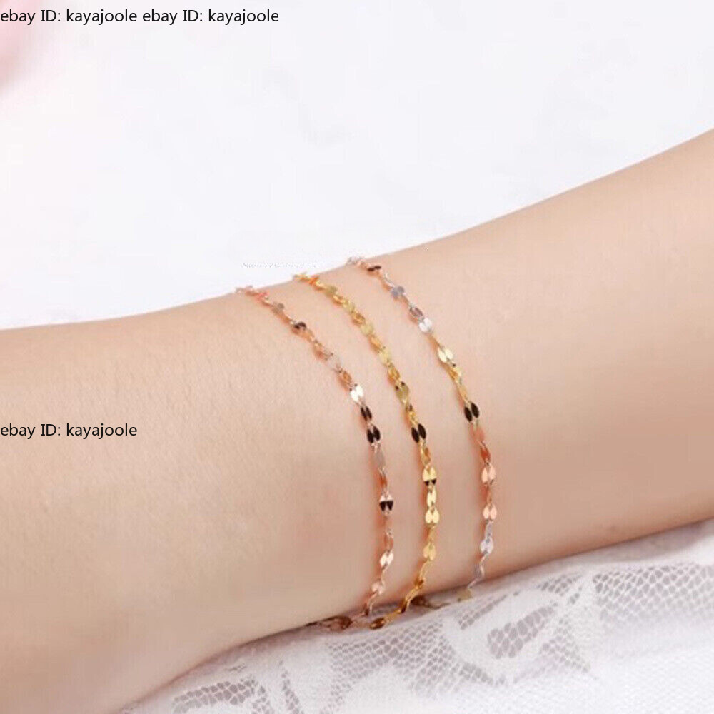 Pure Au750 18K Yellow Rose Gold Chain 1.4mm Kiss Lip Link Bracelet 6.3-7.1inch