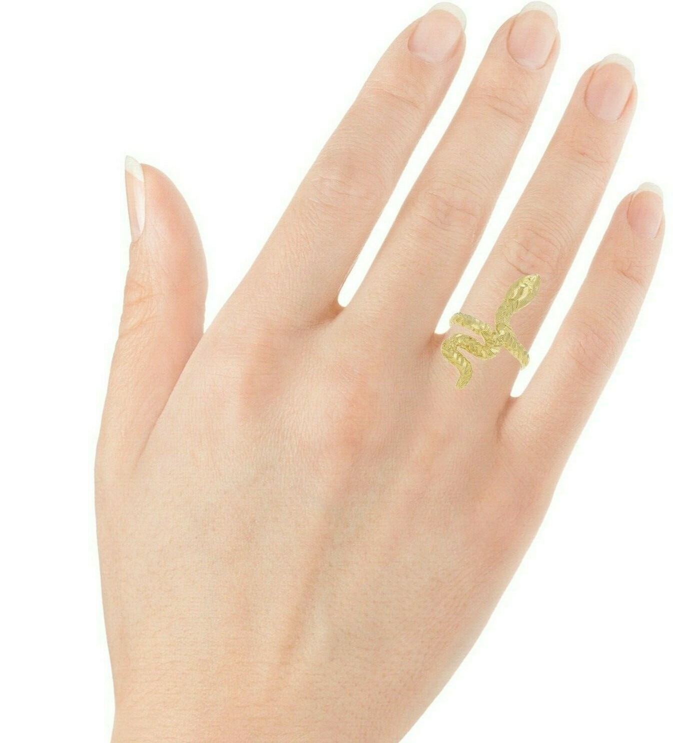 14k Yellow Gold Diamond Cut Serpent Snake Ring Sizes 5-12