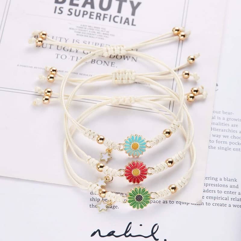 Daisy Sunflower Woven Bracelet ✦ Simple Adjustable Handmade Gift for Women Girls