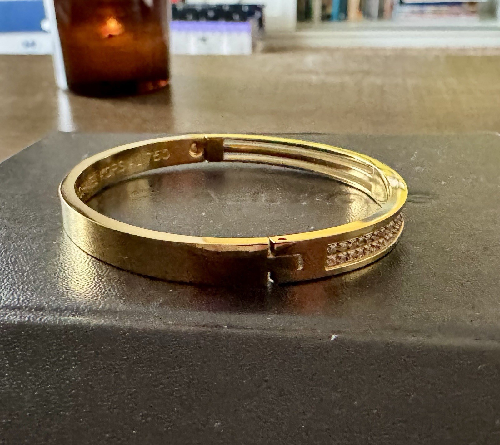 Michael Kors Gold Tone Pavé White Crystal Hinged Bangle Cuff Bracelet AJ750