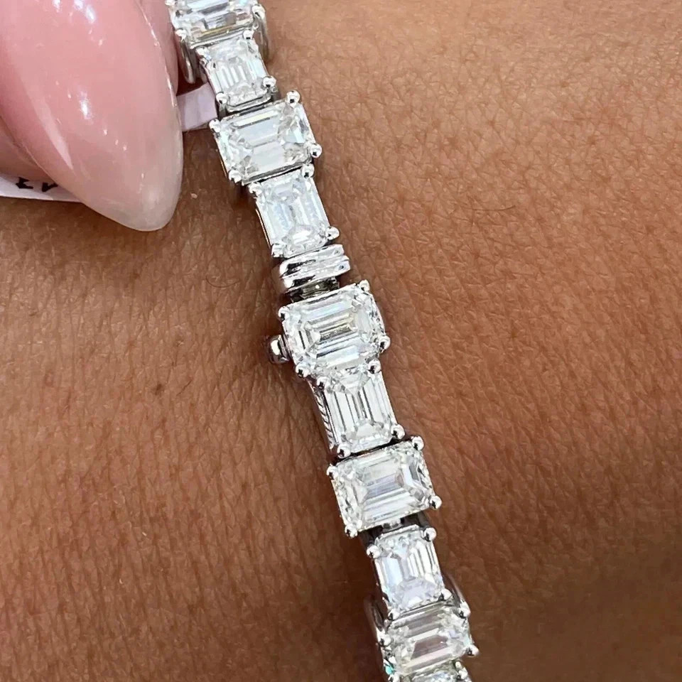 6 CT Emerald F-VS1 Lab Grown Diamond Charm Tennis Bracelet 14K White Gold IGI
