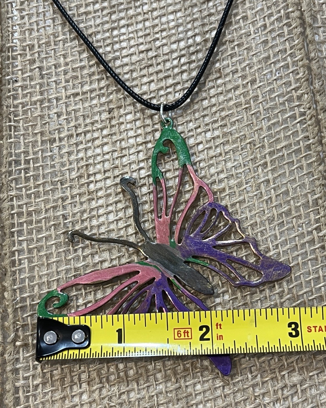 Hand-painted Large Brass Butterfly Pendant Necklace Multicolor Fairycore