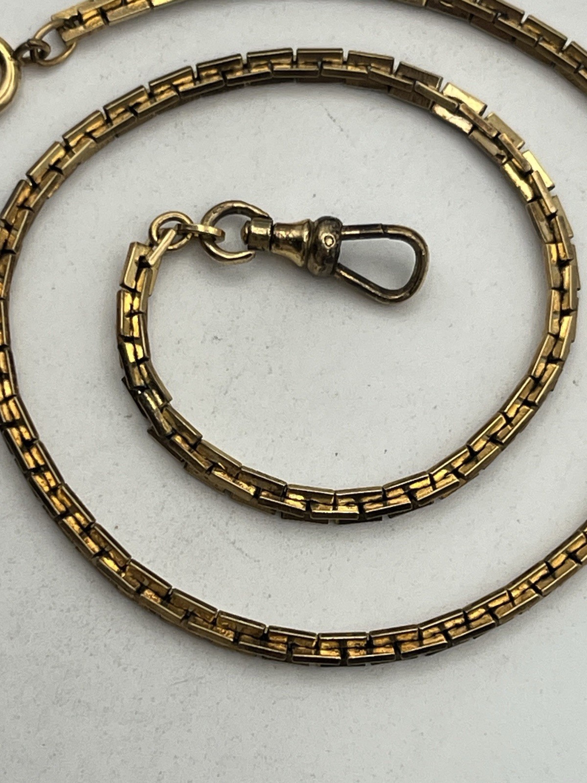 12k gold filled Boston rectangle link watch chain necklace Albert dog clip