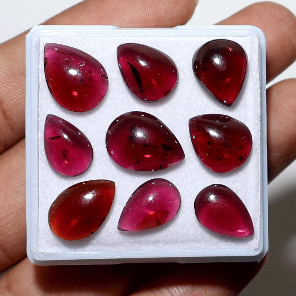 Crimson Teardrops~ 9 PC Natural Rhodonite Garnet 11.8mm-14mm Cabochon Gemstones