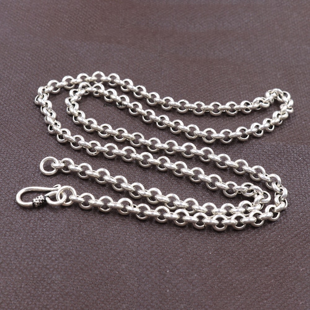 Real 925 Sterling Silver 5.5mm Rolo Link Chain Necklace 23.6inch Sturdy Chain