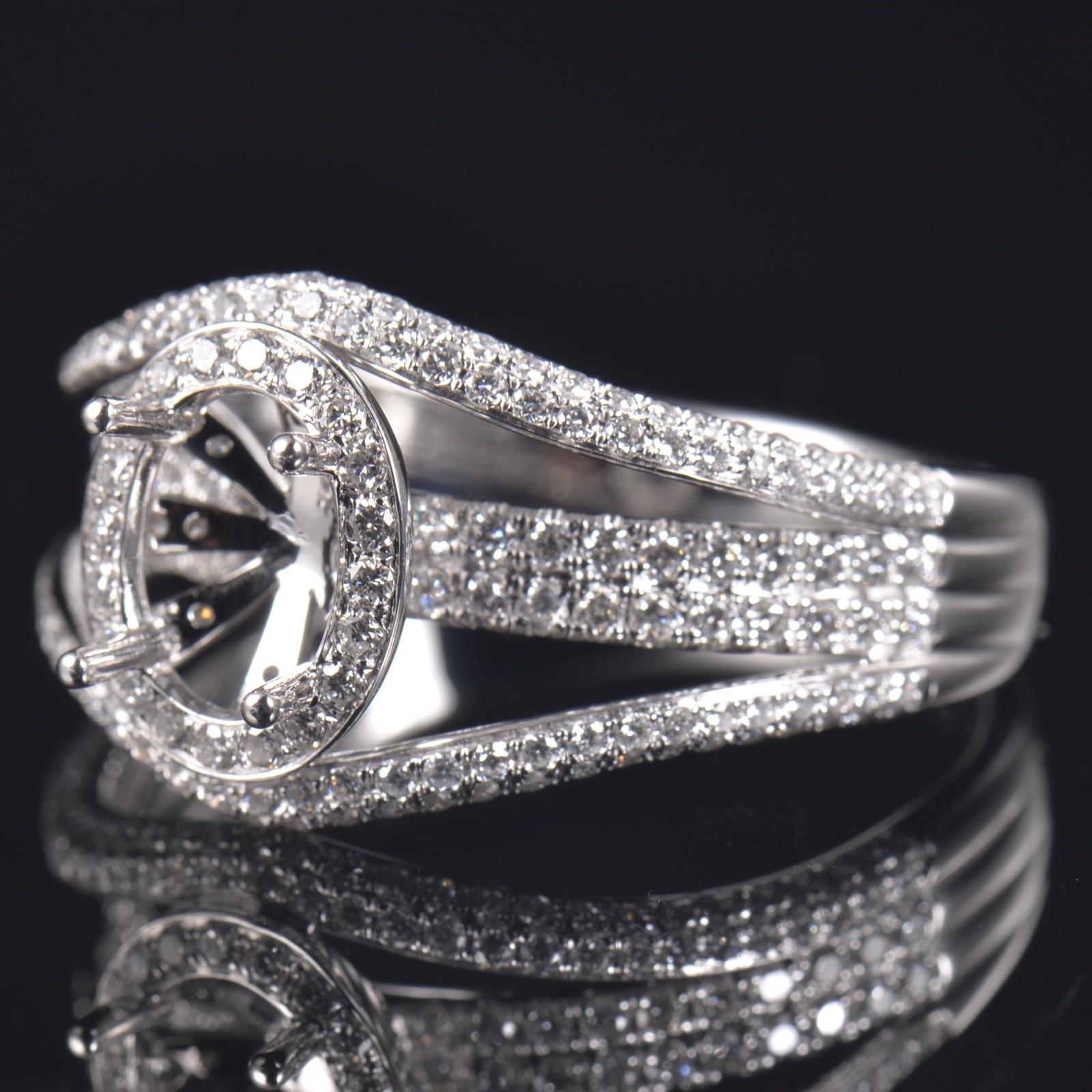 Solid 14K White Gold Ring Settings Lab Created Diamond Semi Mount Prong Oval 9×7