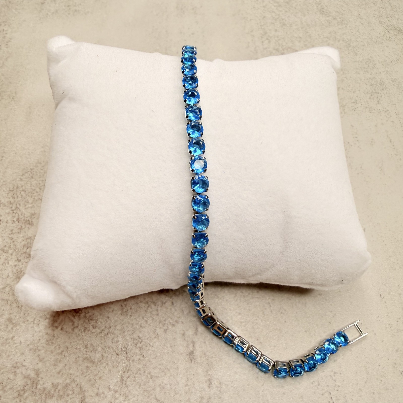 Ocean Blue Aqua Crystal Silver Tone Tennis Bracelet