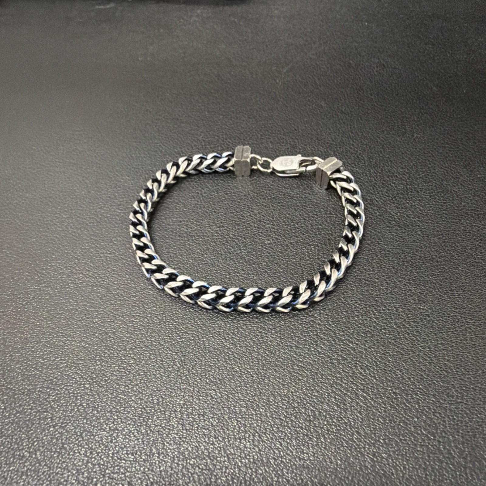 Mens 5mm Franco Chain Link Bracelet Silver/Blue Stainless Steel 7.5 Inch Long