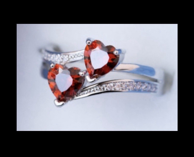 Exquisite Red Garnet CZ Double Heart Ring Size 10 & CZ Halo Heart Earrings Set