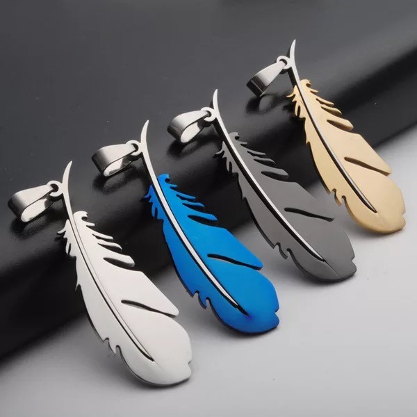 USA NEW Fashion Feather Silver Stainless Steel Titanium Pendant Necklace Gift