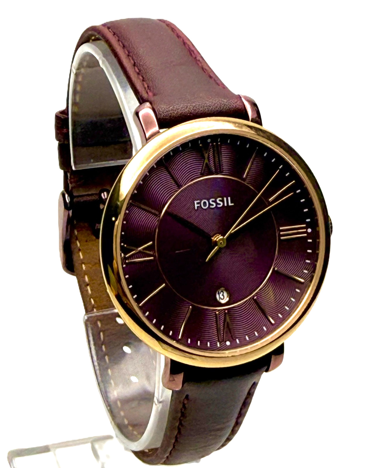 FOSSIL ES4099 JACQUELINE ROSE GOLD CORDOVAN BROWN LEATHER STRAP LADIES WATCH