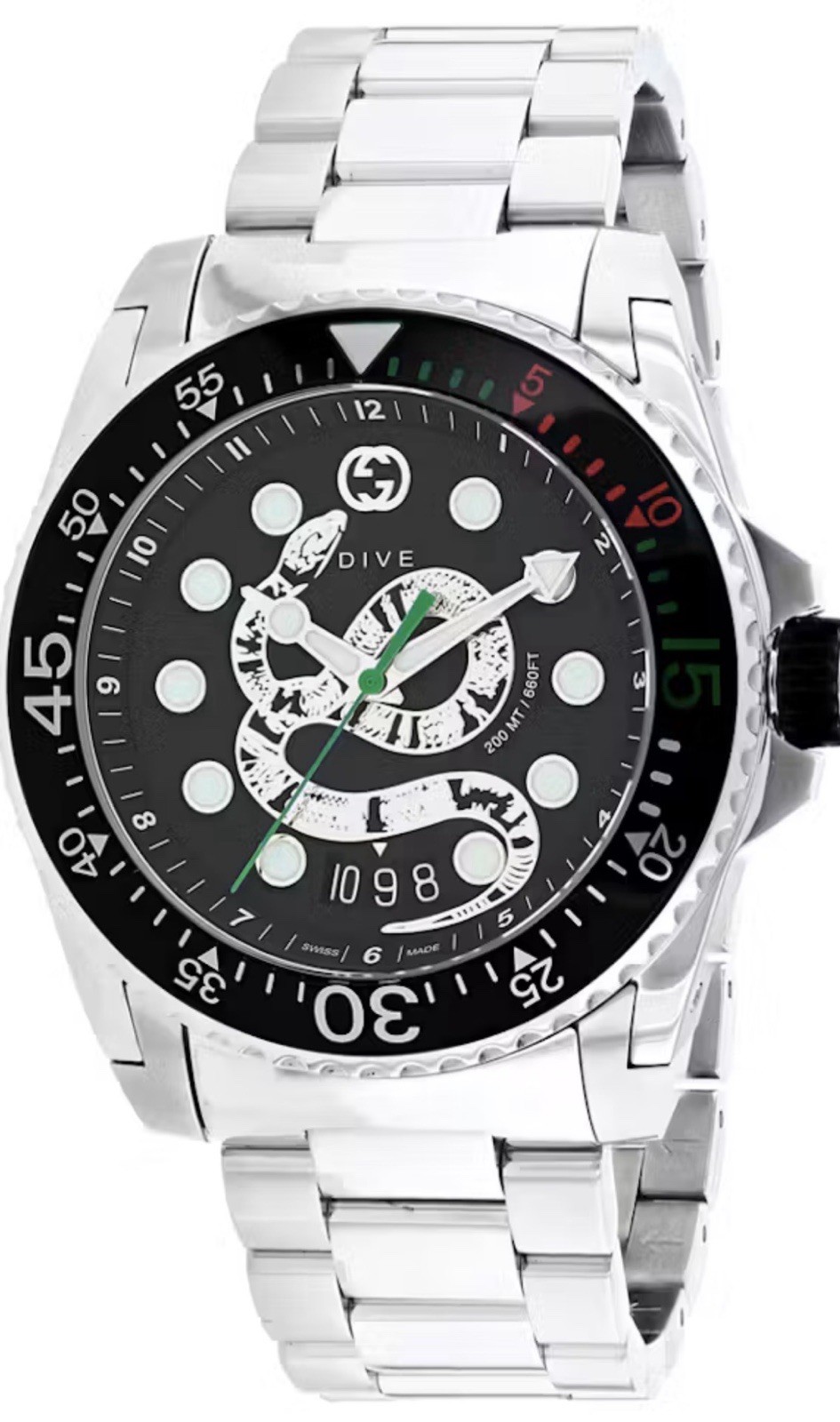 Gucci Dive Men’s Snake Black Dial Watch Stainless Steel Bracelet – YA136218