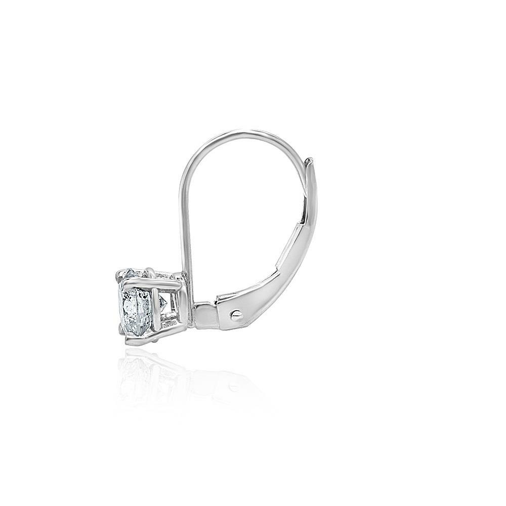 Solitaire Leverback Studs Earrings SI2 H 1.01 Ct Natural Diamond 14K White Gold