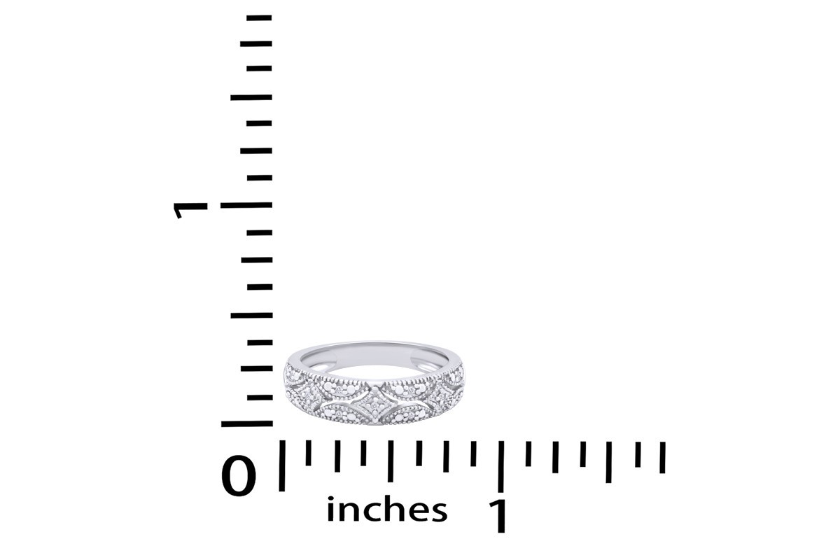 0.05 Ct Round Natural Diamond Wedding Band Ring In 14K White Gold Plated Silver