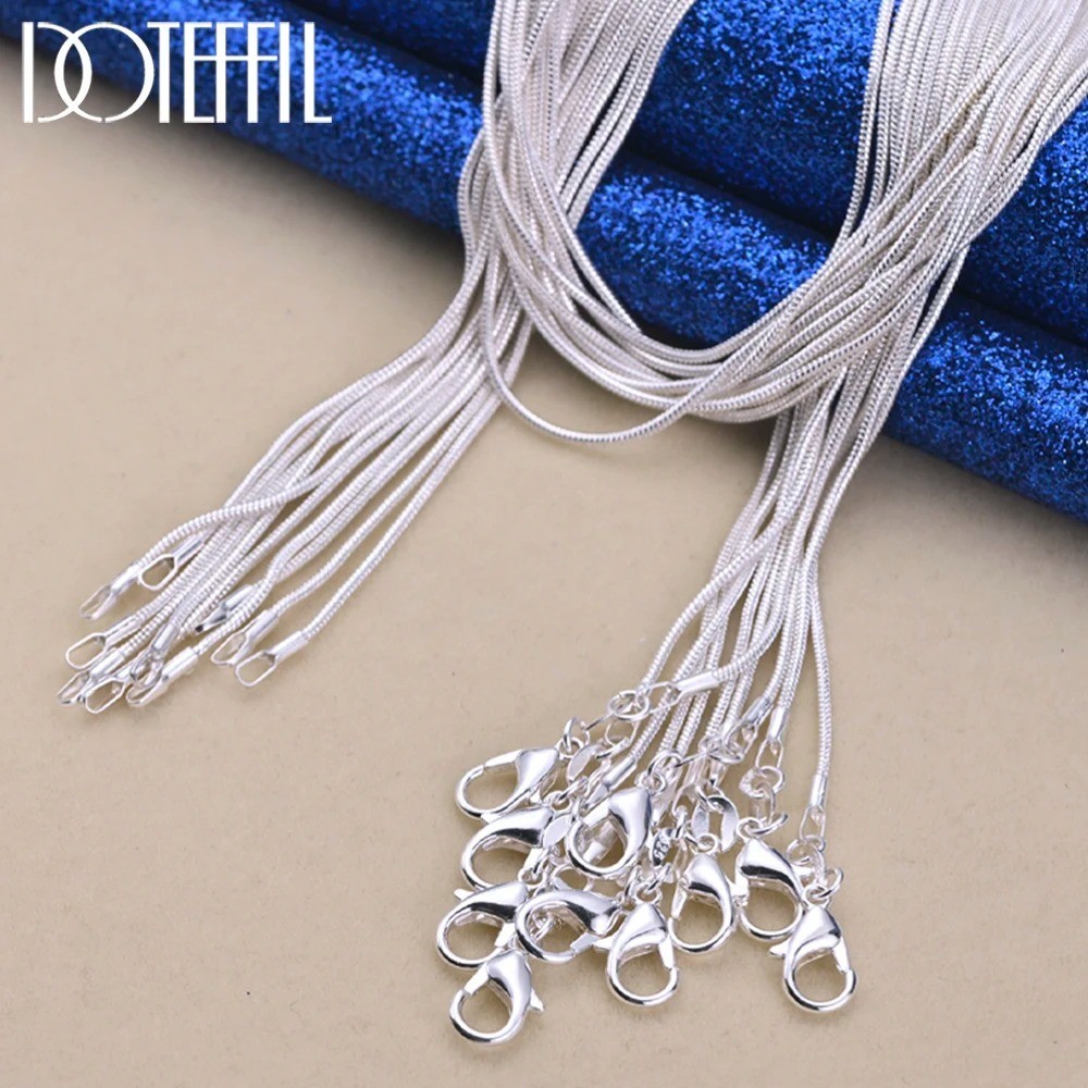 10PCS 925 Sterling Silver Snake Chain Necklaces 1mm 16–30 Inch Fashion Jewelry