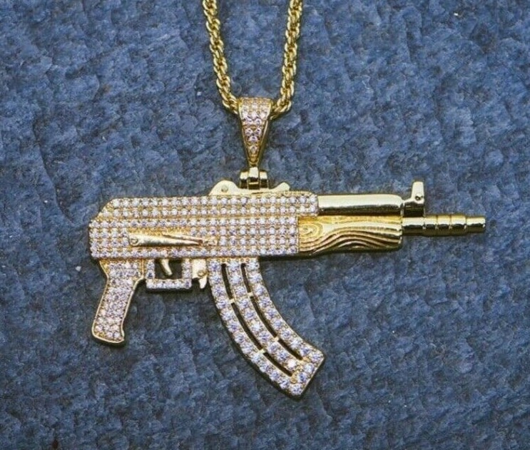 1.18ct Passing tester Moissanite mens AK-47 Rifle Only Pendant Stud Silver