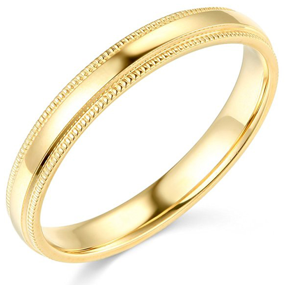 14K Yellow Gold 2mm 3mm 4mm 5mm 6mm Comfort Fit Men Women Milgrain Wedding Band