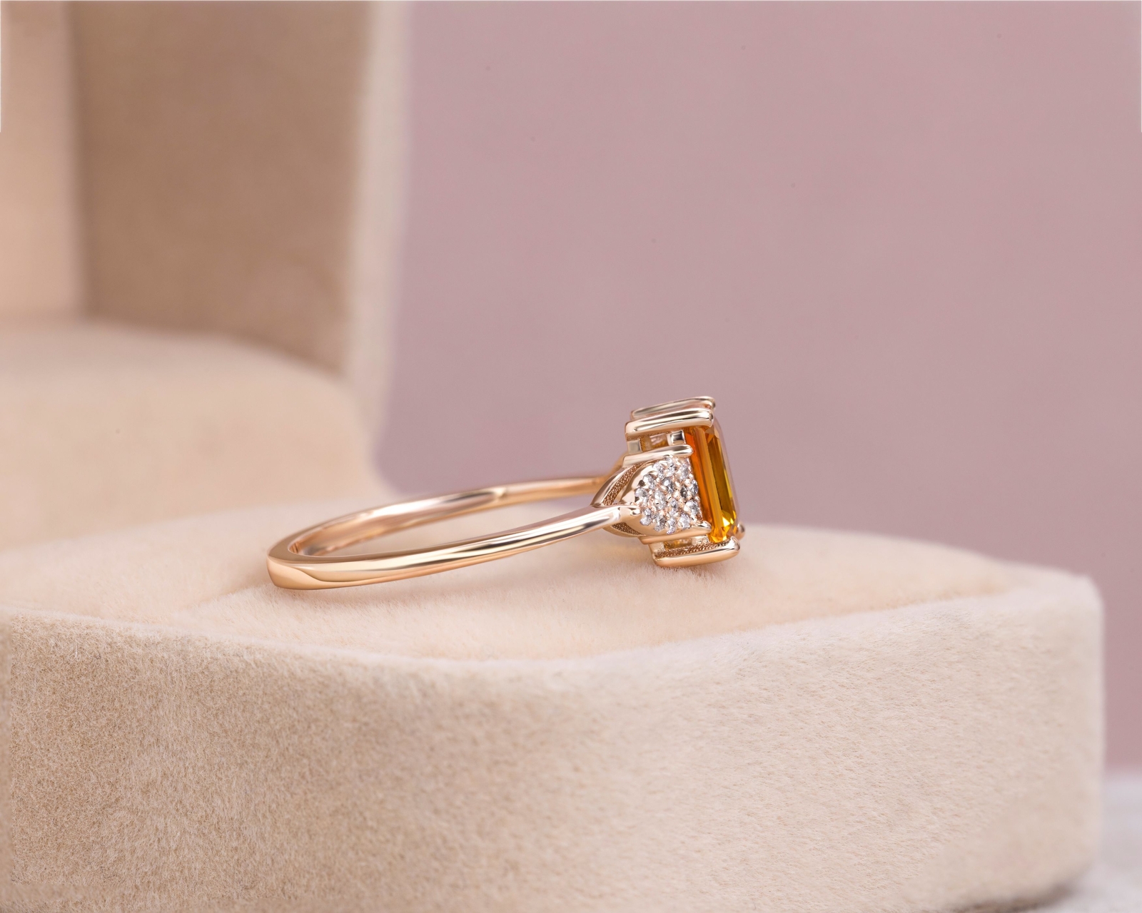 1.55 Ct Emerald Orange Sapphire & Natural Diamond Ring in 14K Rose Gold SI2-I1