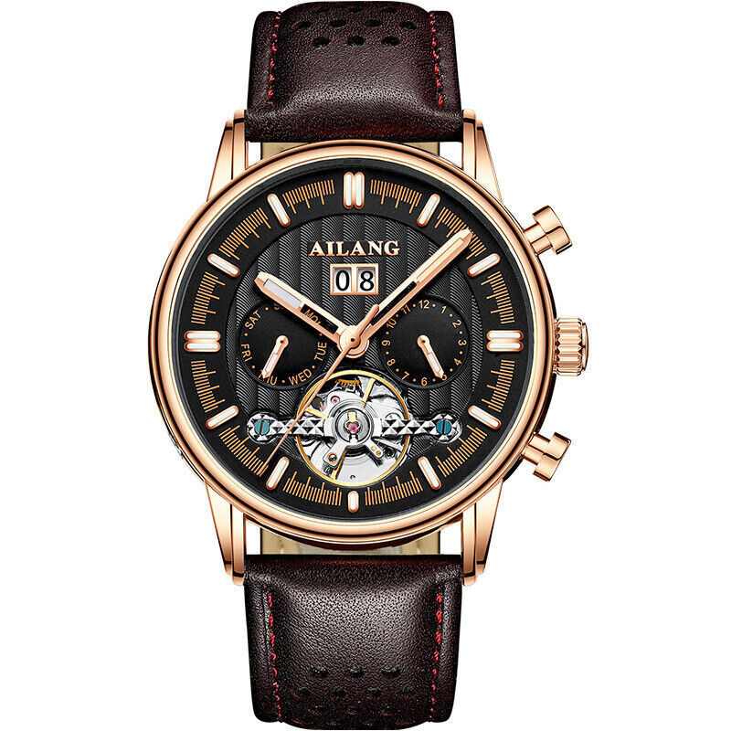 AILANG Men’s Watch Tourbillon Mechanical Wristwatch Calendar Week Waterproof