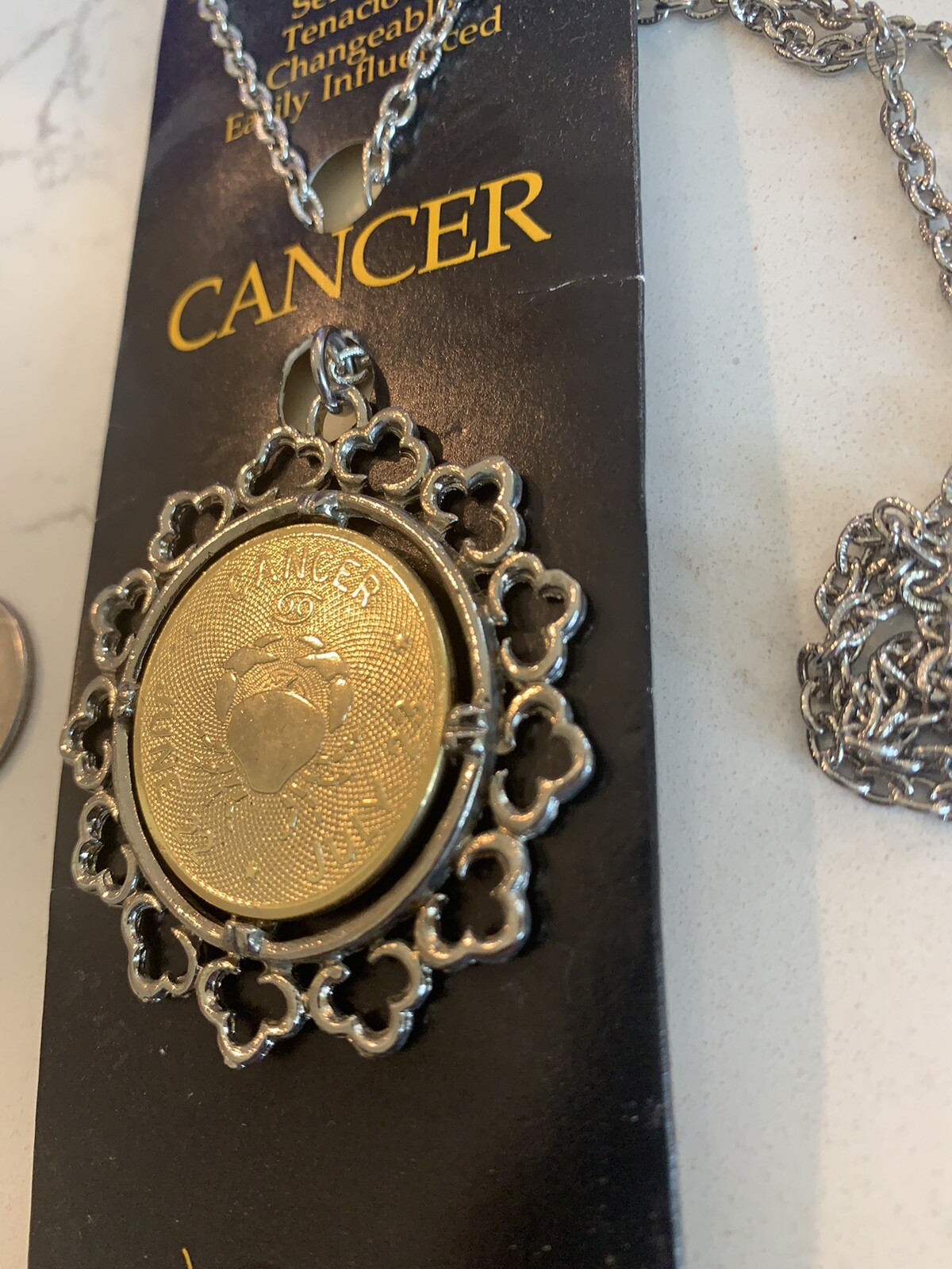 Accessorize Lg CANCER Statement Pendant – Gold/Silver Tone W 24” Thick Chain