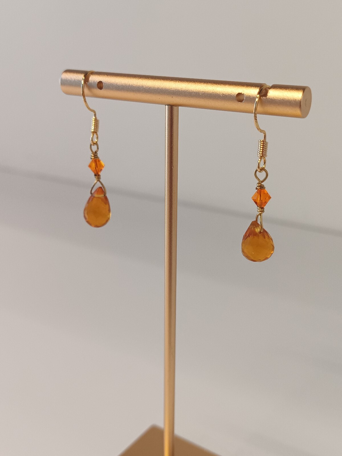 Citrine Dangle Earrings Gold Plated Sterling Silver Orange Swarovski Crystal