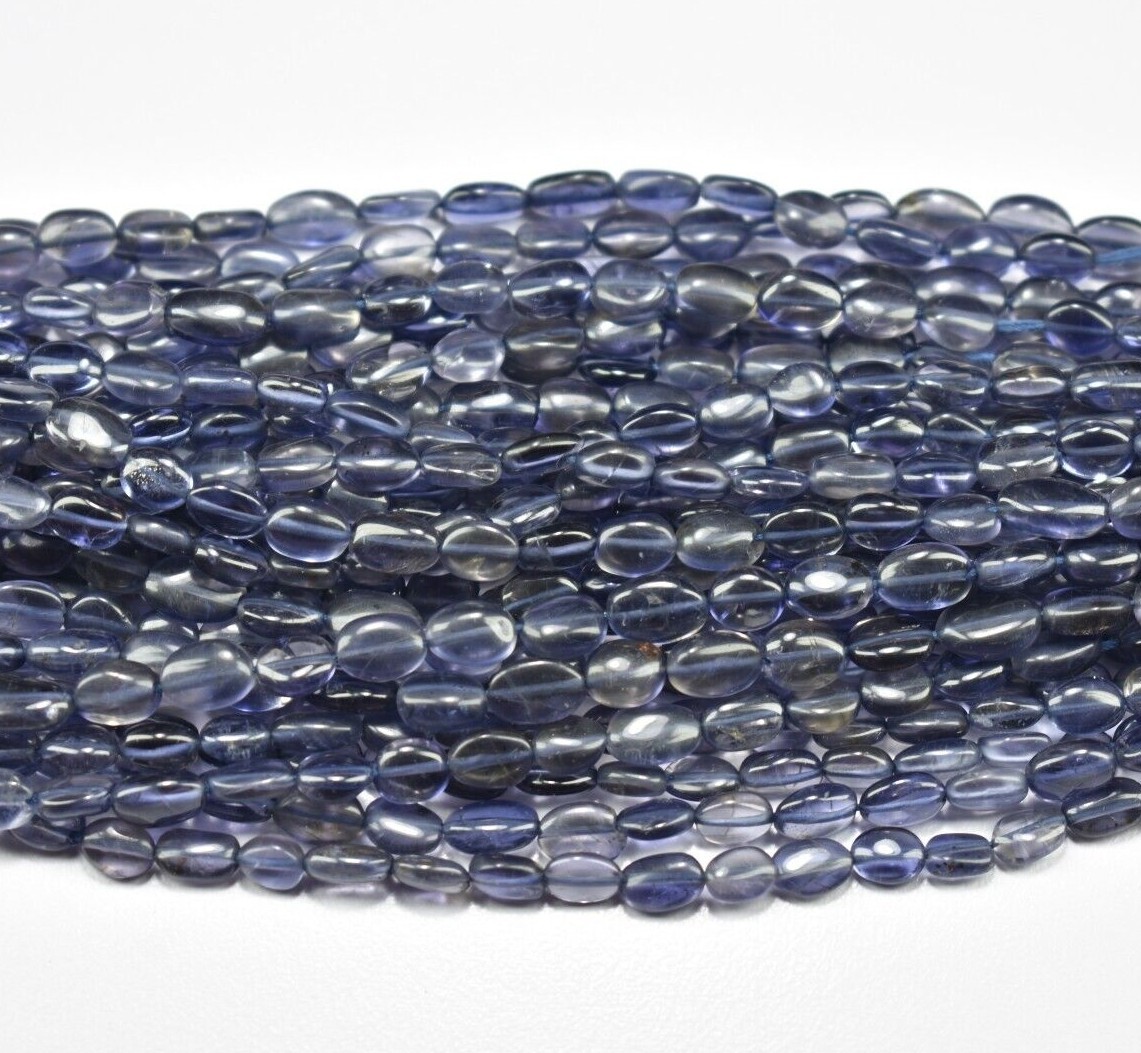 14″ Natural Iolite Smooth Oval Shape Beads, Iolite Gemstone Beads 4.5X6-5X7mm