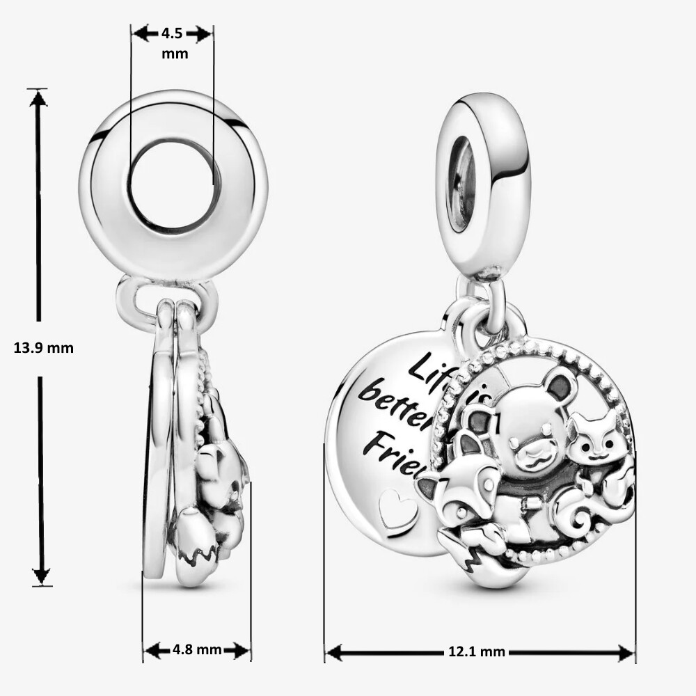 MariaFonte Charm Friendship Bear Fox Squirrel Silver 925 Compatible