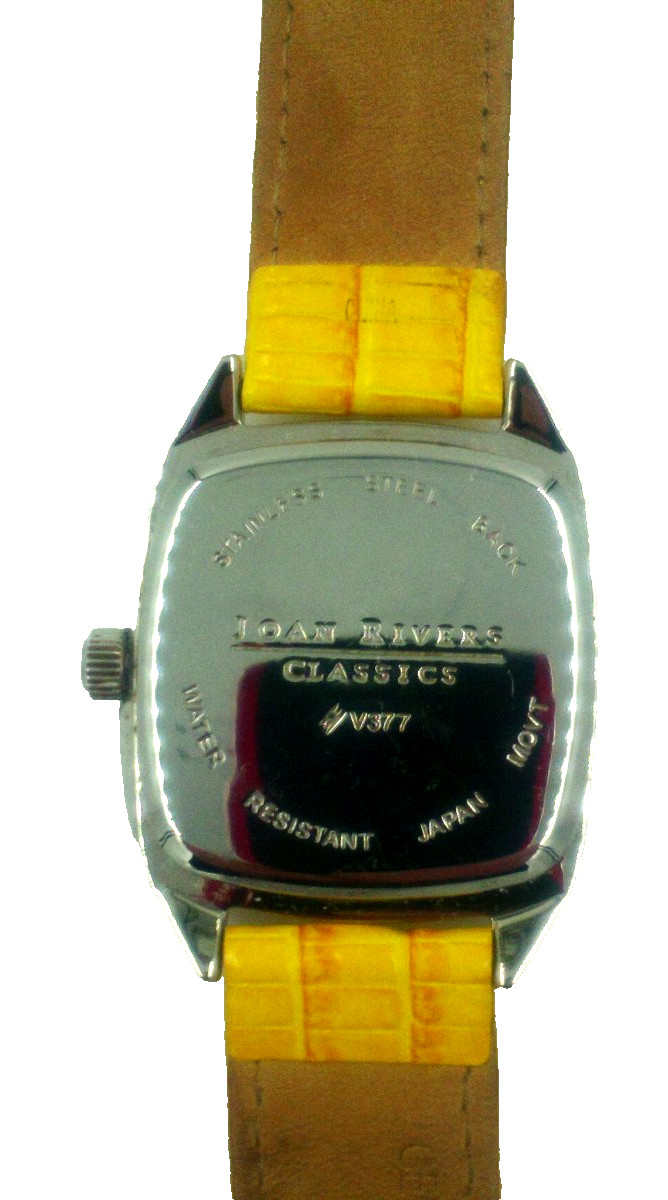 Joan Rivers Classics Yellow Leather Silver Tone CZ Watch V377 Needs Battery