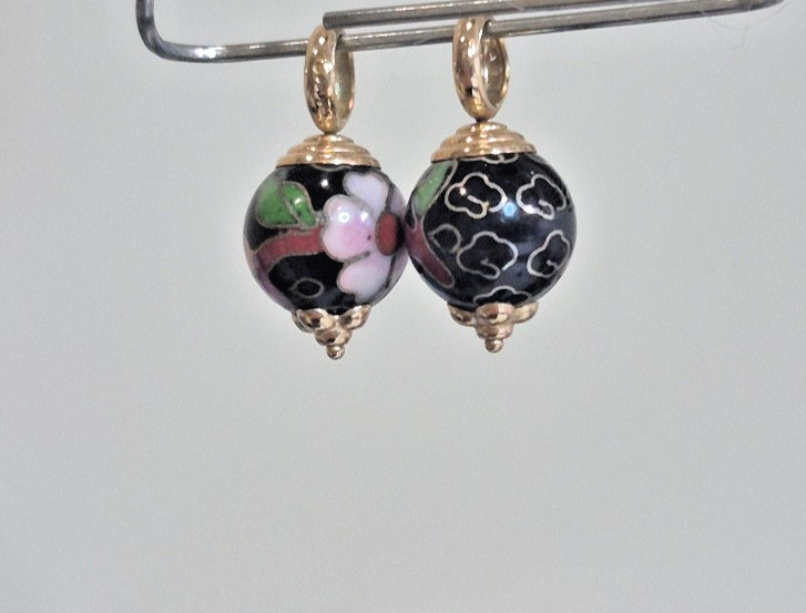 Vintage 14K Gold Cloisonné Charms – Blue Floral For Drop Earrings-Necklace-other