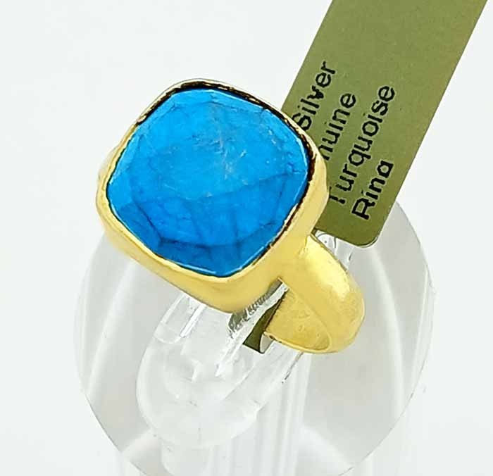 GENUINE 5.15 Cts TURQUOISE RING 14k YELLOW GOLD PLATED – New With Tag