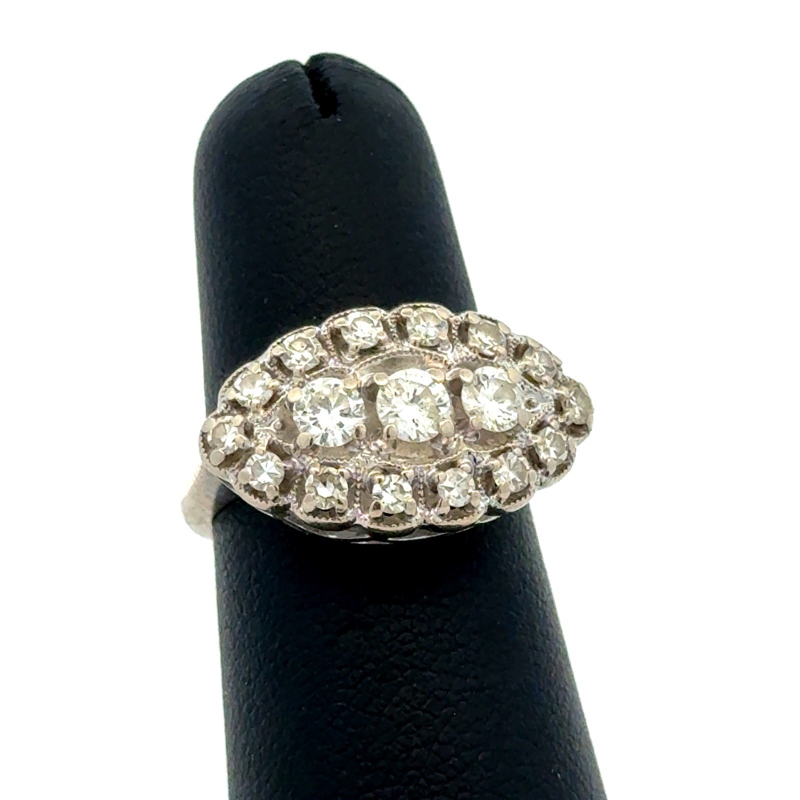 Designer 14k White Gold Art Deco White Diamond Navette Cluster Anniversary Ring