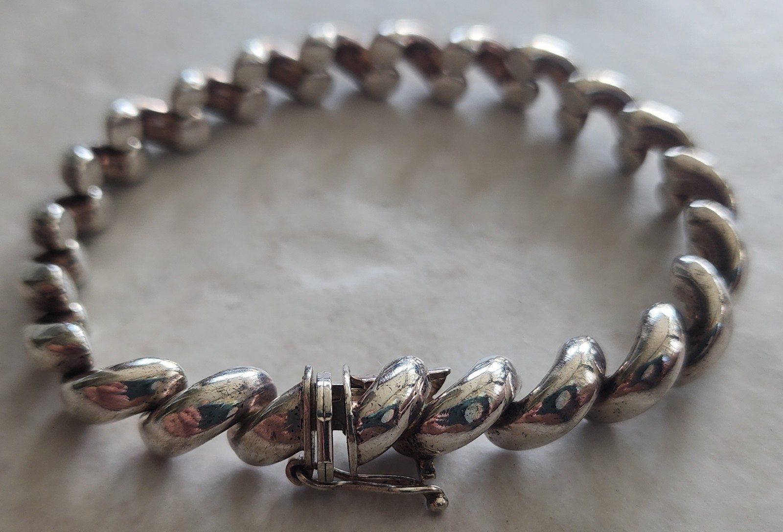 Italian 925 Sterling Silver San Marco Link Bracelet 7.25” Push Lock Safety