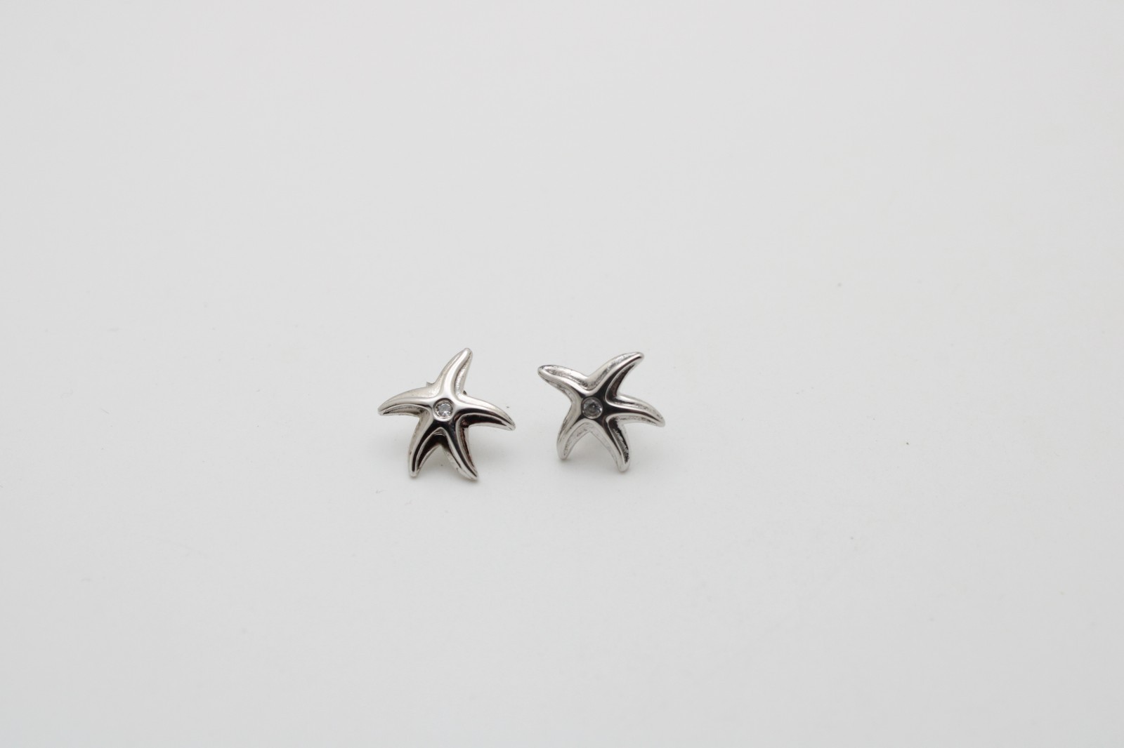 925 Sterling Silver Starfish Clear Stone Bezel Set Stone 13.25mm Stud Earrings