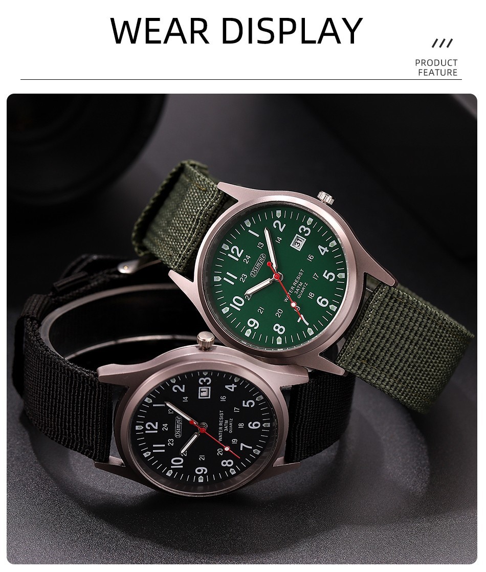 Men’s Military Army Luminous 24 Hours Dial Nylon Strap Date Quartz Wrist Watch