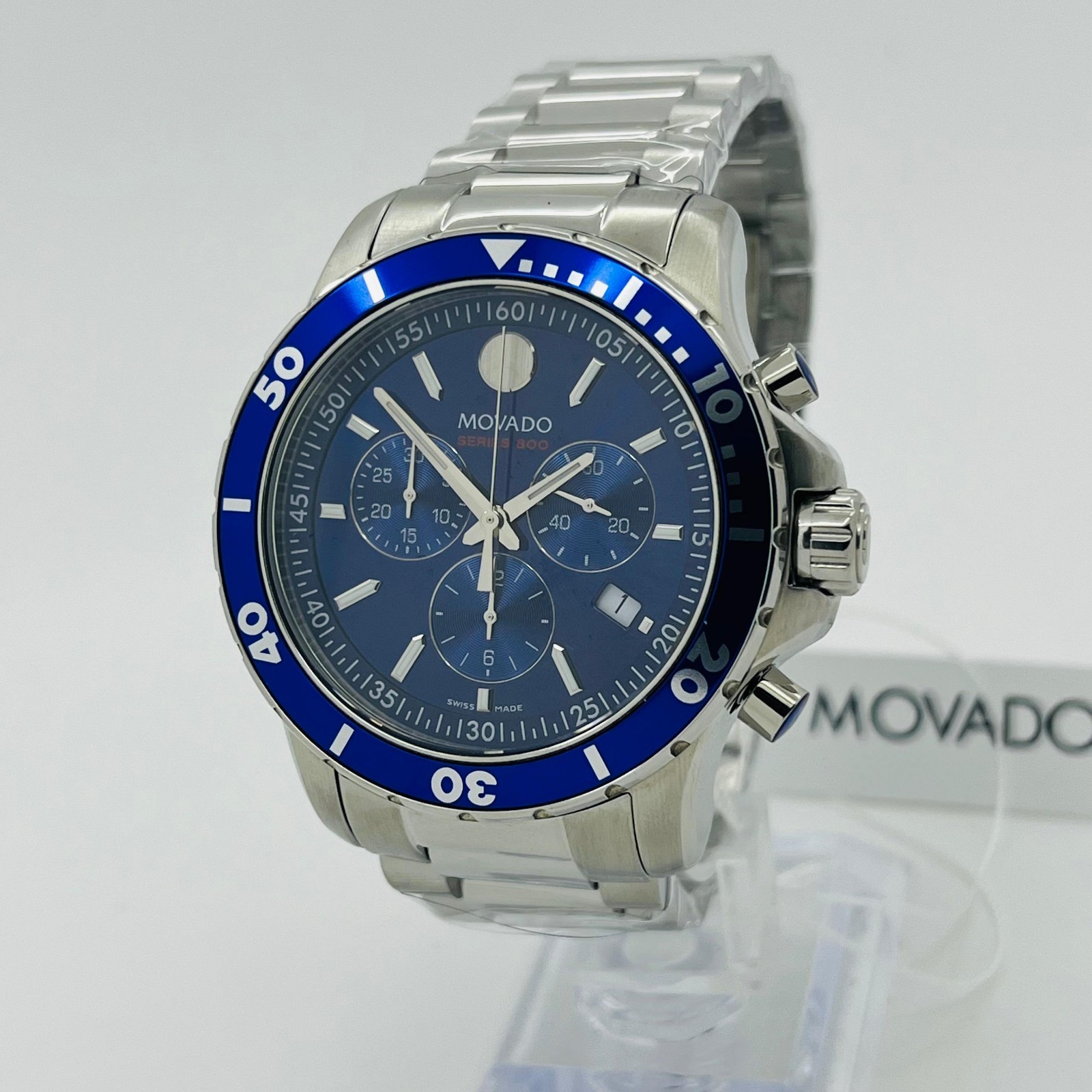 Movado Series 800 Chronograph Blue Dial Steel Bracelet Men’s Watch 2600141 New