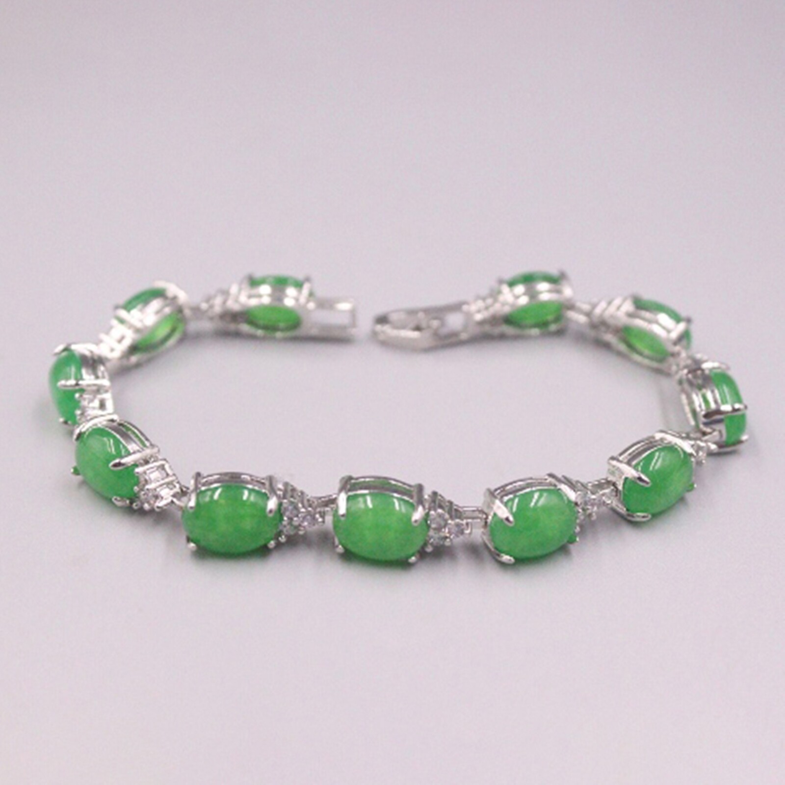 White Gold-Plated Bracelet for Women Green Jade Zircon Alloy Bracelet 7inch