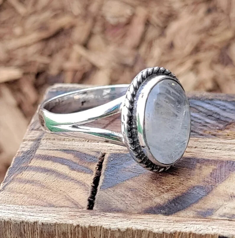 Rainbow Moonstone Ring-Blue Fire Moonstone Ring-Handmade Silver Ring, All size