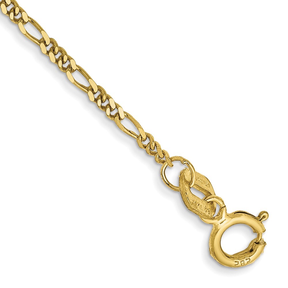 10k Yellow Gold 1.25mm Flat Figaro Pendant Chain Bracelet 6″