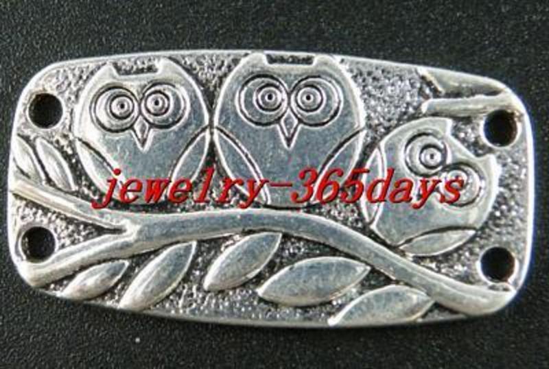 15pcs Tibetan Silver Owl Pattern 4holes Connectors 38x20mm 12930