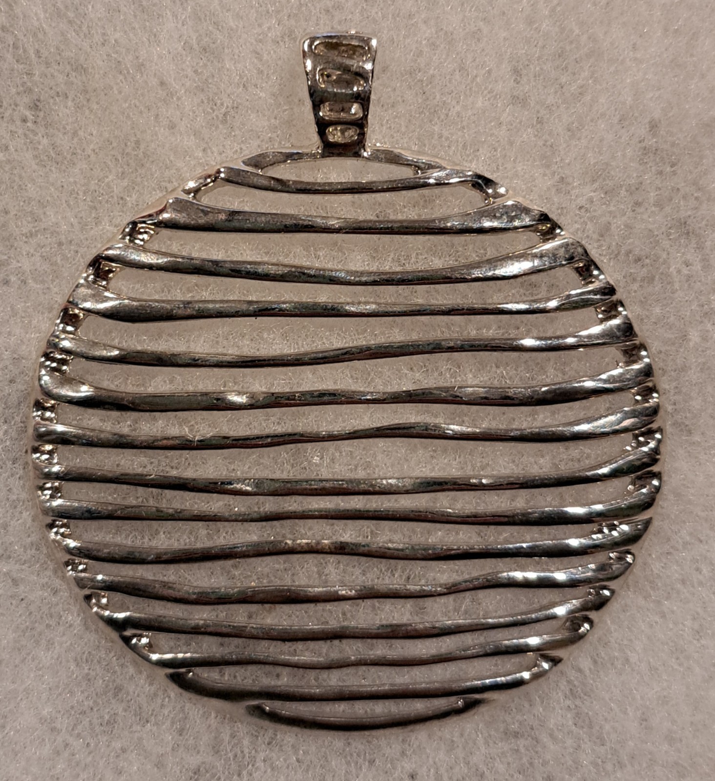 Silver Toned Metal Wavy Lines Pendant Only 2.75″