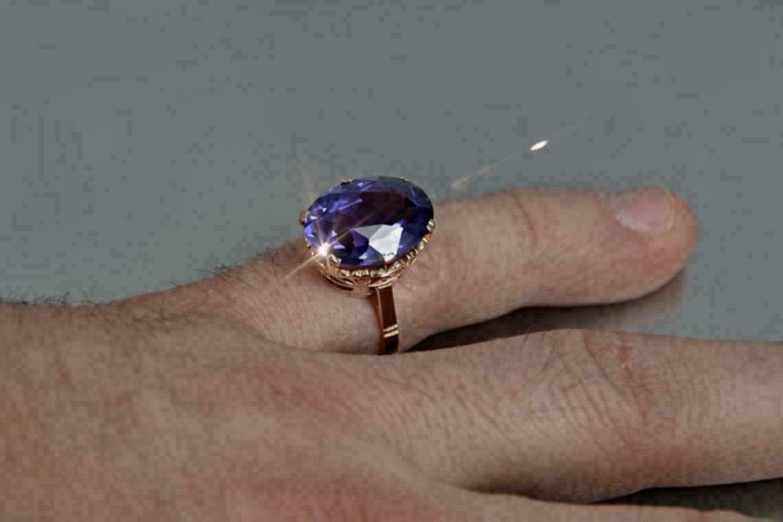 2Ct Oval Cut Amethyst Simulated Solitaire Engagement Ring 14K Yellow Gold Over