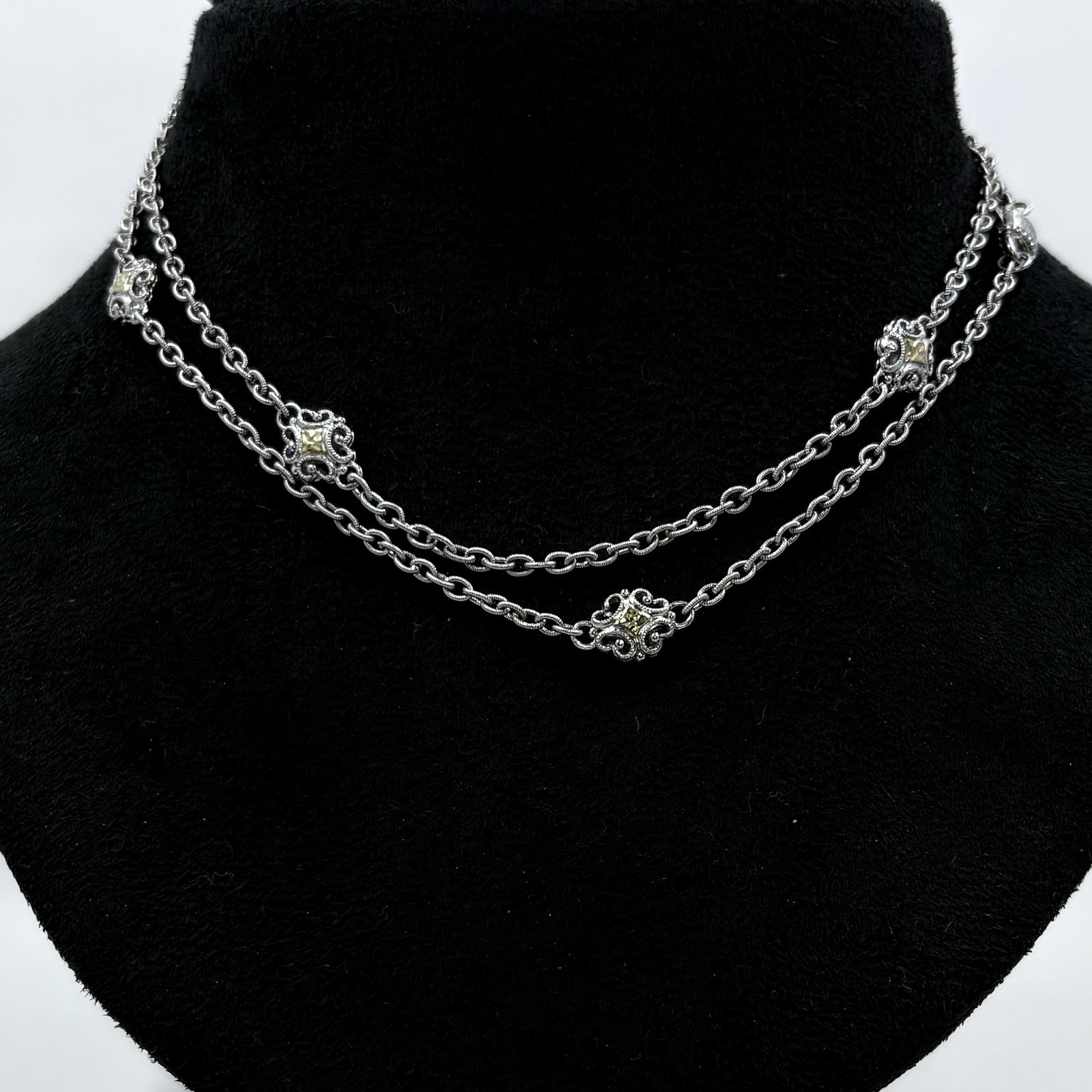 Gabriel & Co 30″ 18K Gold & Sterling Silver Station Necklace Retired 318826