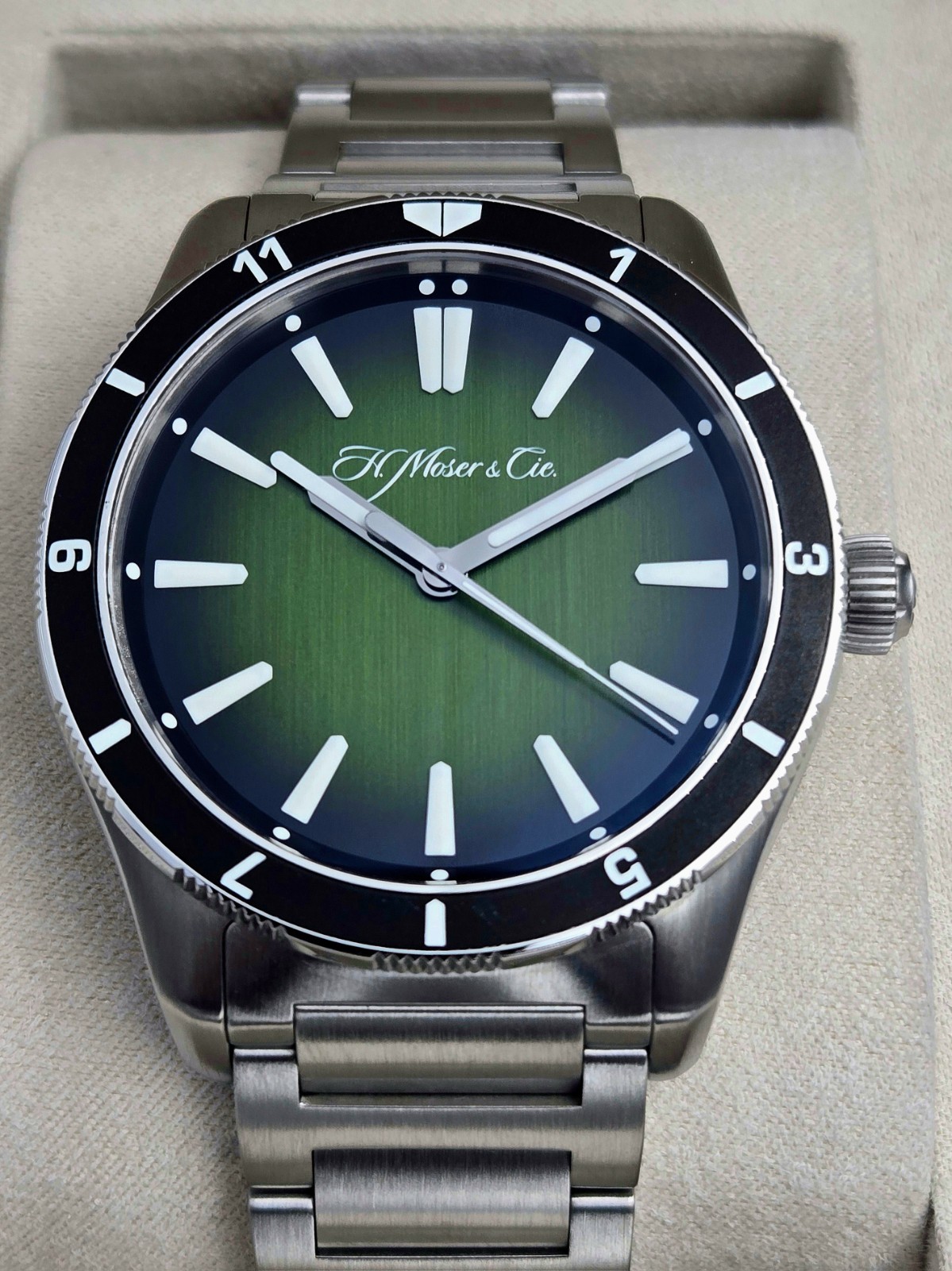 BRAND NEW H. Moser & Cie Pioneer C.02 Green LIMITED Ceramic Bezel FULL SET