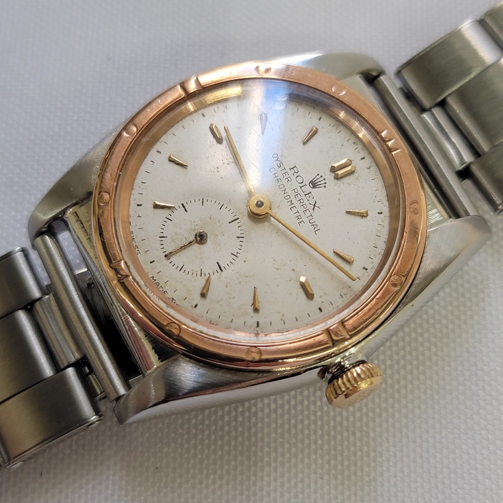 Rolex perpetual 3372 Rose Gold SS Men Rare 32mm 1940s Bubbleback Automatic RA750