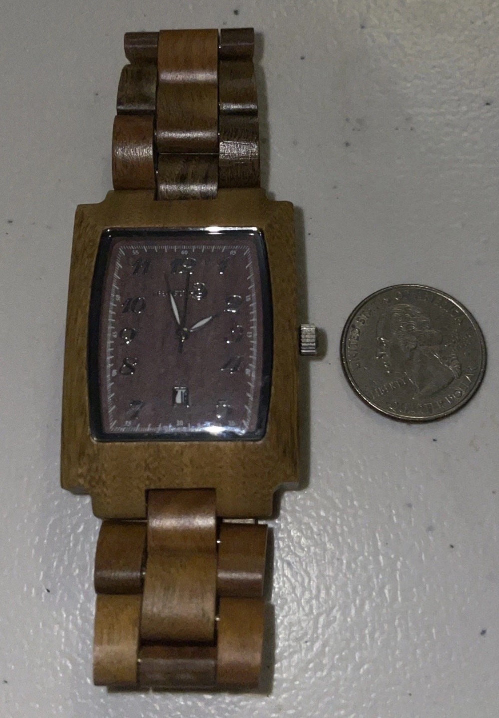 Tank Watch-Wood Quartz(EARTH BRAND), Date Window, Never worn Works W-30