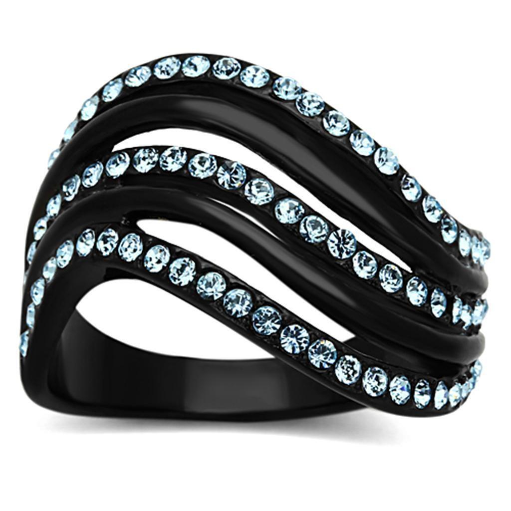 Womens Black Blue Waves Ring Anillo Para Mujer Stainless Steel Ring with Top Gra