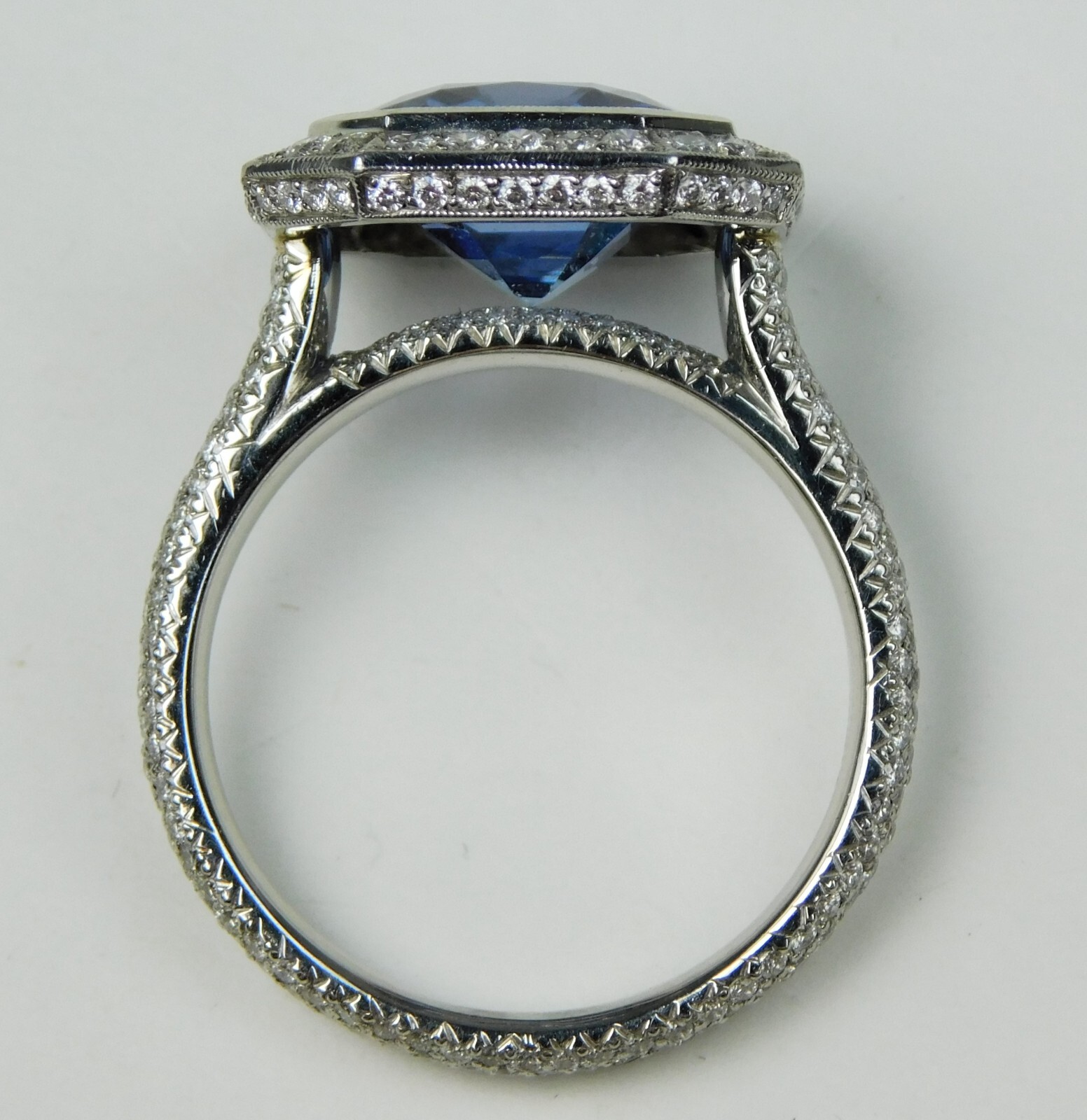 Platinum EC Sapphire & Halo Diamond Ring GIA Beryllium Diffused Sz 9.5 B9283
