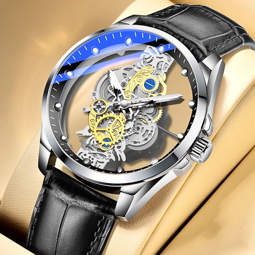 Hollow Skeleton Luxury Men’s Automatic Quartz Stainless Steel Watch Business USA