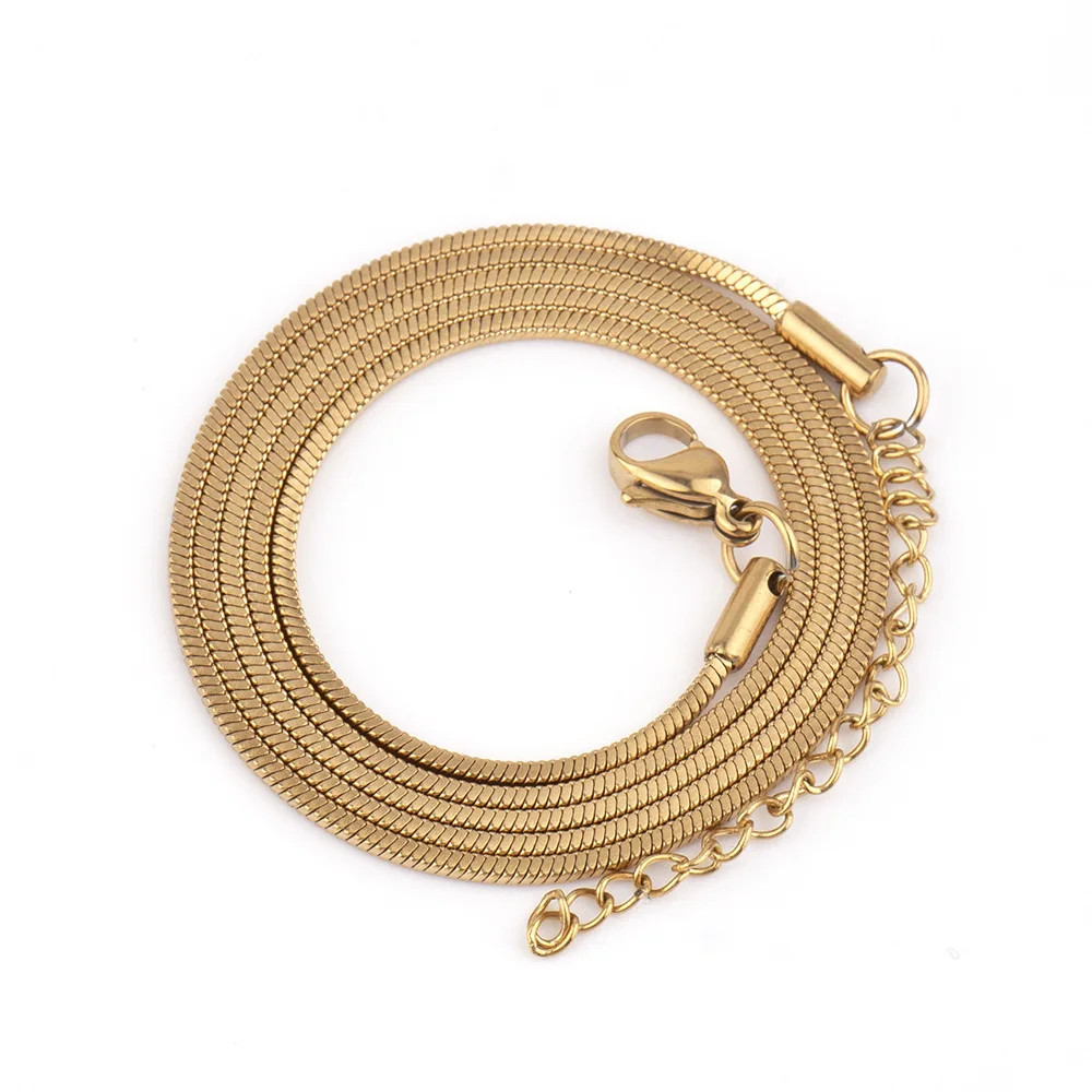 1.2mm Gold Color Plated Stainless Steel Chain Necklace Simple Square Snake Chain