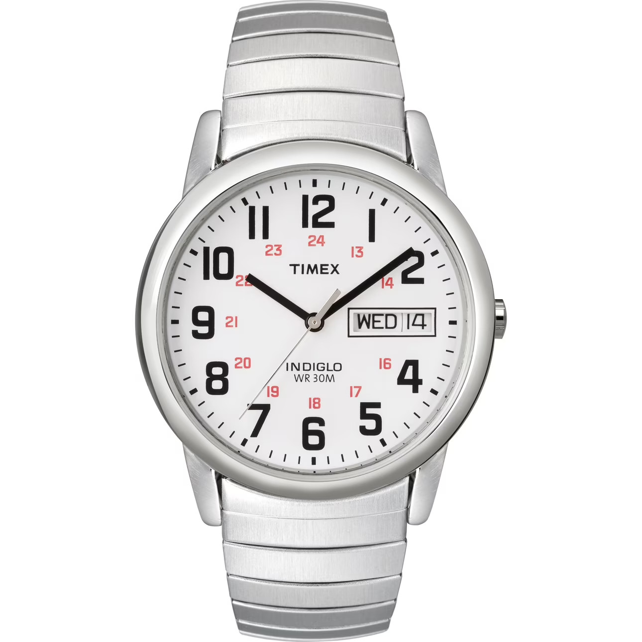 Timex Men’s Easy Reader Day-Date Silver/White 35mm Casual Watch, Extra-Long Expa